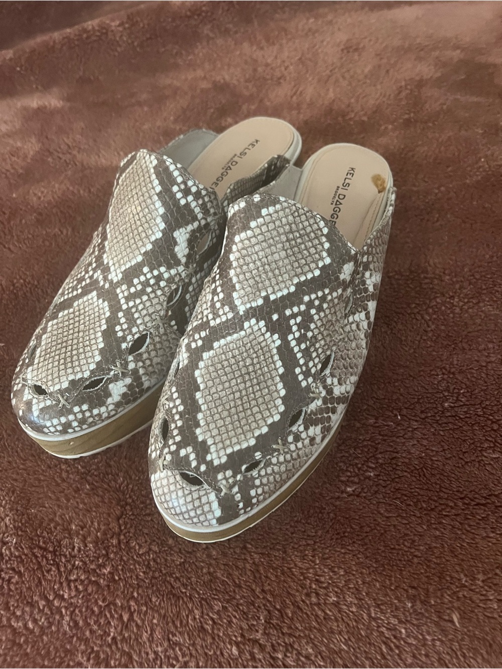 Kelsi Dagger Neutral Snake-Print Platform Mules